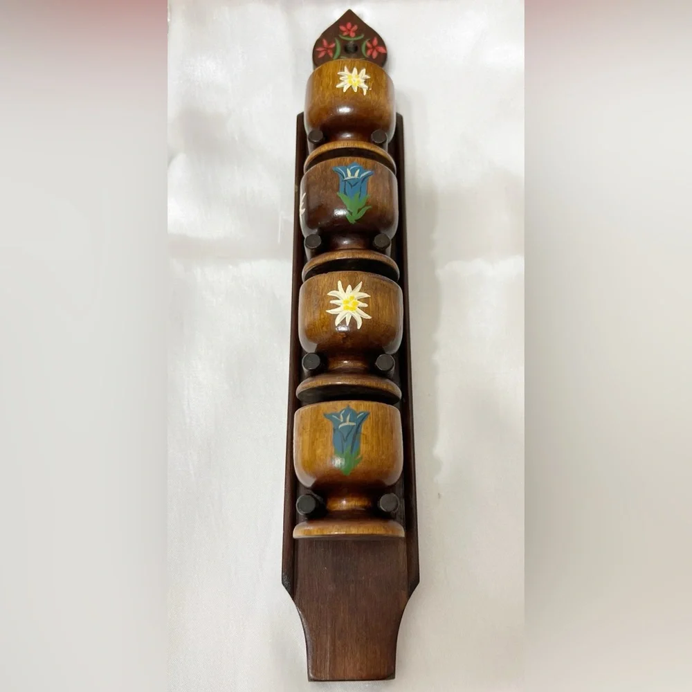 Authentic♥️Vintage Bavarian/Austrian Folk Art Wall Hanging Egg Cups